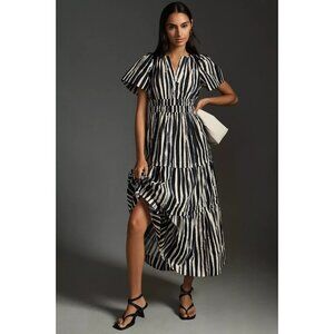 Anthropologie‎ Carbon The Somerset Maxi Dress Black White Short sleeve size XL